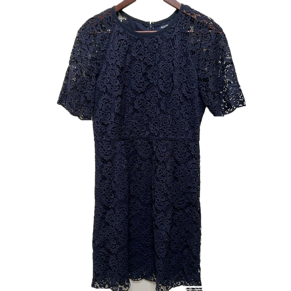 Madewell Magnolia Lace Navy Blue Sheath Dress Size 6 Romantic Elegant